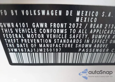 2018 Volkswagen Jetta 1.4T S from USA, damaged, VIN 3VW167AJ1JM250197